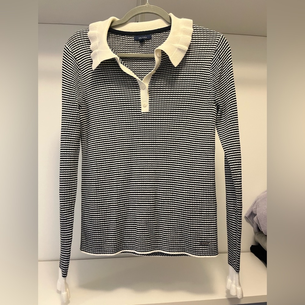 Nautica Black/White Stripe Sweater- Size S